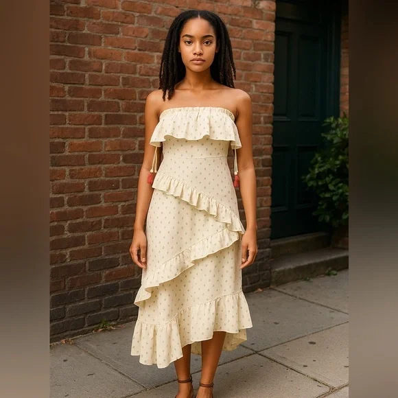 Red Carter Anthropologie Strapless Ruffled Asymmetrical Dress women’s Size L - Picture 1 of 16